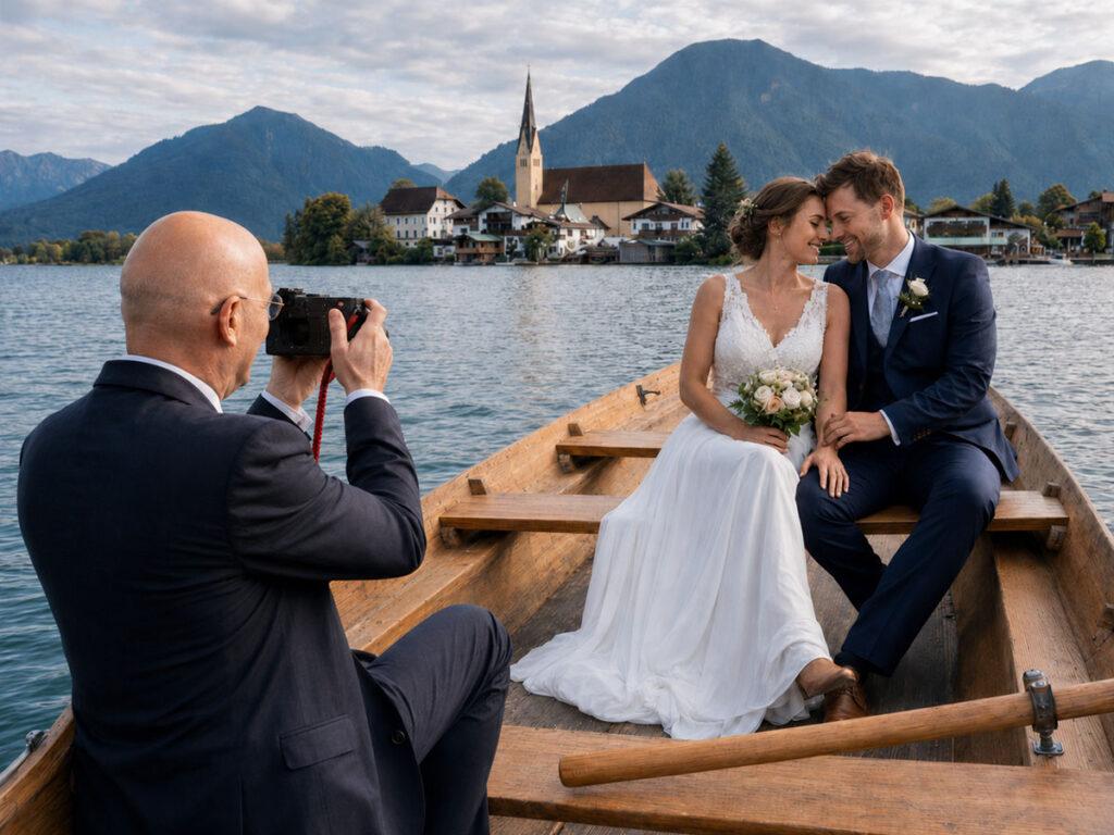 Brautpaar im Ruderboot auf dem Tegernsee - Fotograf Rolf Kaul